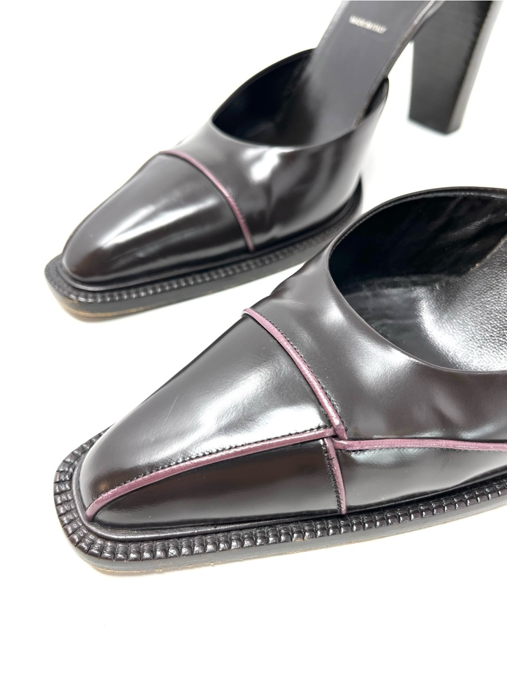 Vintage Vtg Prada 90s Y2K Brown Purple Leather Pointed Toe Pumps Heels 40 10 - Picture 3 of 11